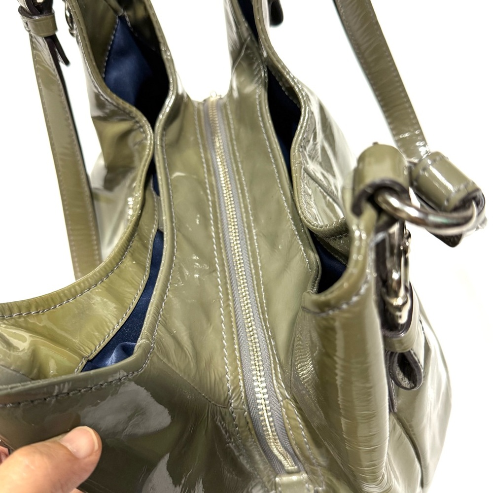 Coach Madison Maggie Sage Green Patent Leather Shoulder Hobo Bag Silver Hardware - Picture 6 of 14